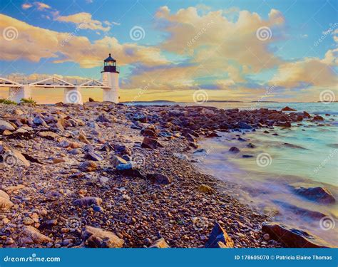 Marshall Point Lighthouse On The Rocky Shoreline Ofport Clyde Maine At
