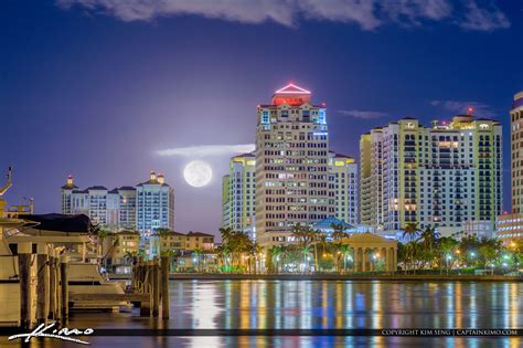 West Palm Beach Moon Setting Over The Skyline Hdr Photography By