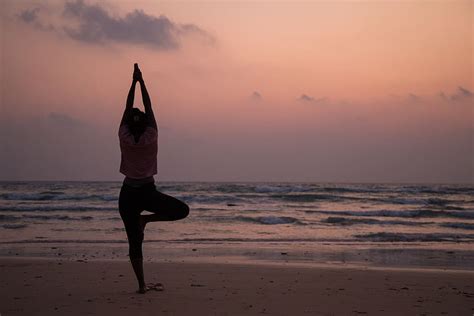 Yoga Beach Healthy Woman Meditation Sea Exercise Girl Lifestyle