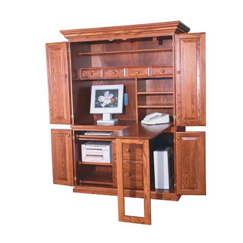 Computer Armoire Desk Cabinet Made Of Wood Completed With Small Shelf