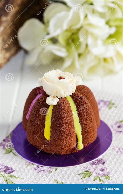 French Mousse Cakes With Chocolate Velour Stock Image Image Of Baking