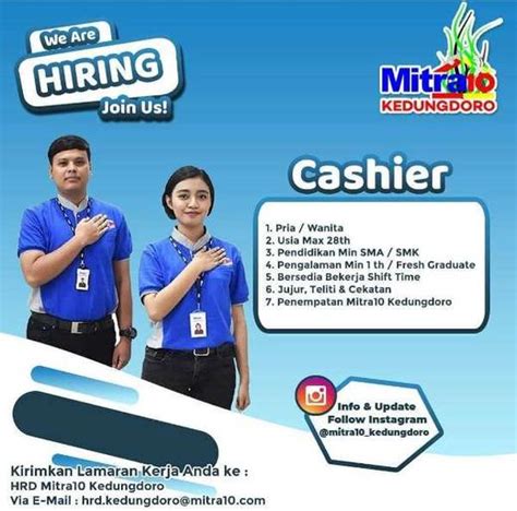 Melamar pekerjaan di karir.com tidak dipungut biaya. Lowongan Kasir Mitra10 Surabaya - Gibran Waluyo, 18 Sep 2020 - Loker | AtmaGo, Warga Bantu Warga