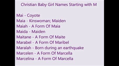 There are 529 american names for a woman that start with these letters. Christian Baby Girl Names M - YouTube