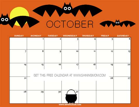 Free Printable October 2018 Calendar Halloween Calendar Free