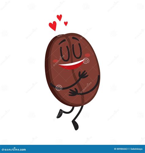 Funny Coffee Bean Character With Human Face Showing Love Stock Vector