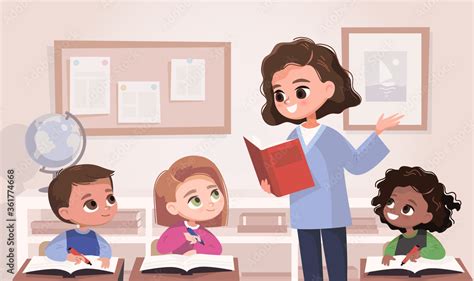Classroom With Pupils And Teacher Classroom Interior Children Listen