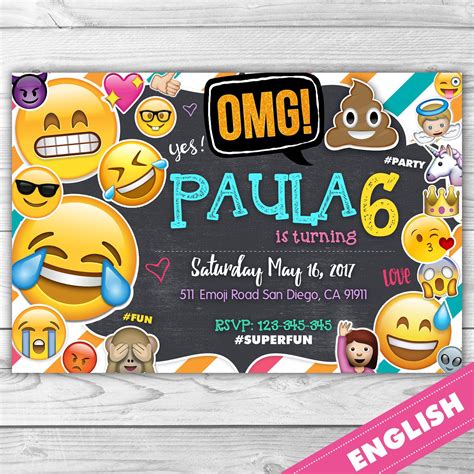 Emoji Invitation Emoji Invite Emoji Party Personalized Ready To