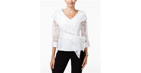 Alex Evenings Belted Portrait Collar Wrap Blouse In White Lyst