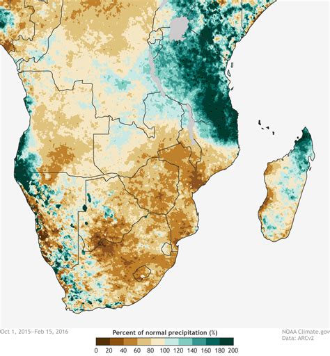 Climate outlook for temperature and soil moisture. A not so rainy season: Drought in southern Africa in January 2016 | NOAA Climate.gov