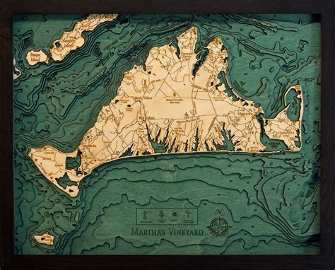 Martha S Vineyard Massachusetts Wood Carved Topographic Depth Chart Map Wood Map Marthas