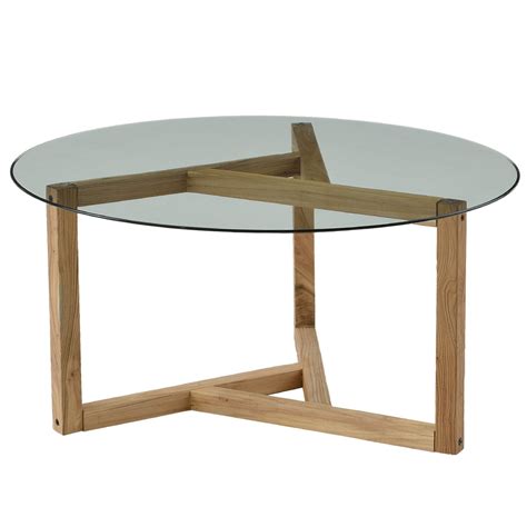 Kawell Round Glass Coffee Table Modern Cocktail Table Easy Assembly Sofa Table For Living Room