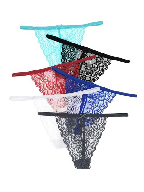 6 Pack Sexy Lace Thongs And G Strings Sheer And Skimpy Lace Trim Panties Women S Lingerie