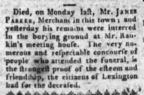 Deaths Mentioned in the Kentucky Gazette – 1787-1799 – Kentucky Kindred