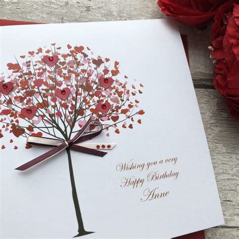 Wishing you a happy birthday and a year that's blessed.. Handmade Birthday Card 'Heart Tree' - Handmade Cards -Pink & Posh