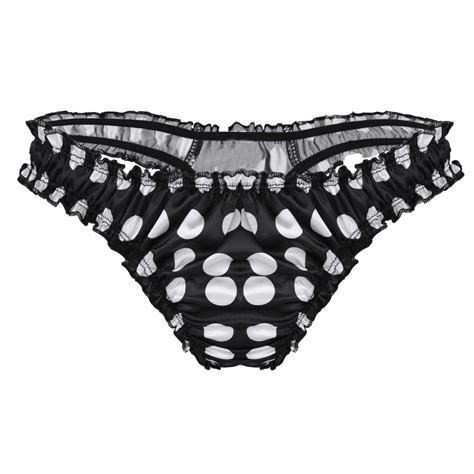 Buy Mens Silky Satin Flutter Polka Dots Ruffled Bikini G String Thong Sissy Panties Underwear