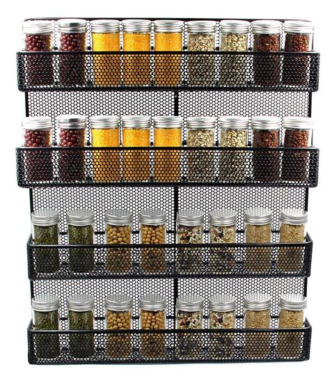 Esylife 4 Tier Large Wall Mounted Wire Spice Rack Organizer Black