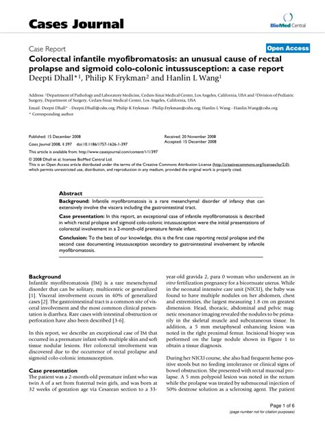 Pdf Colorectal Infantile Myofibromatosis An Unusual Cause Of Rectal