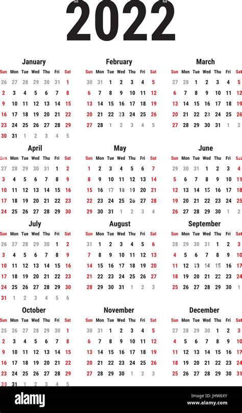 Calendario Para 2022 Imagen Vector De Stock Alamy