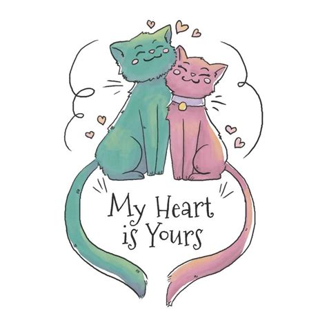 Cute Cat Couple Falling In Love With Heart Floating Cat Drawing Cat