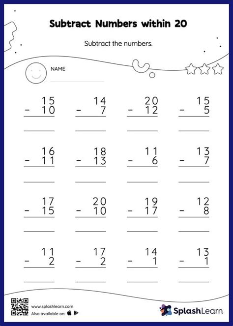 Subtraction Facts To 20 Worksheet