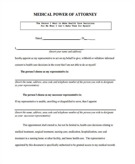 Free Printable Medical Power Of Attorney Template Printable Templates