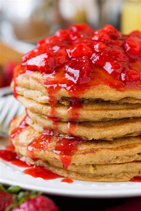 Whole Wheat Pancakes With Honey Sweetened Strawberry