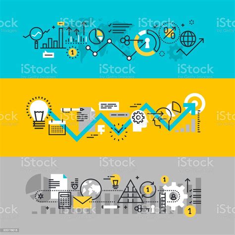 Set Of Flat Line Design Web Banners For Business Process Stock