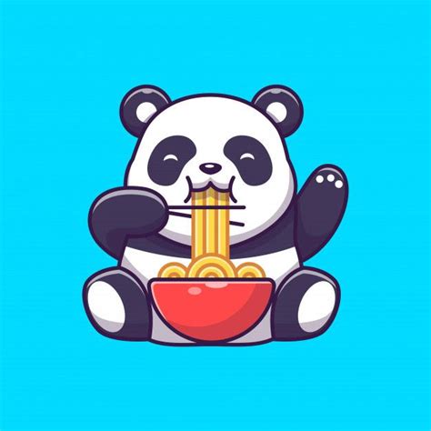 Premium Vector Cute Panda Eat Ramen Noodle Icon Illustration Panda