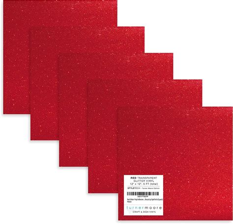 Red Glitter Vinyl 12 X 12 Transparent Glitter Adhesive Vinyl Sheets