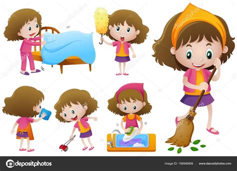 Little Girl Doing Different Housework Stock Vector Image By ©brgfx