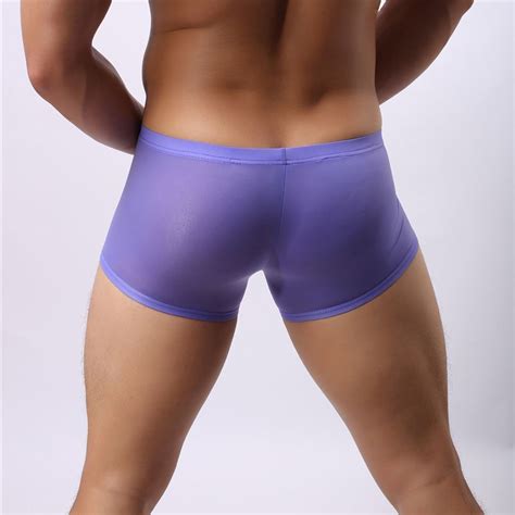 Men Ice Silk Boxer Shorts Sexy Sheer Mesh Ultra Thin Transparent