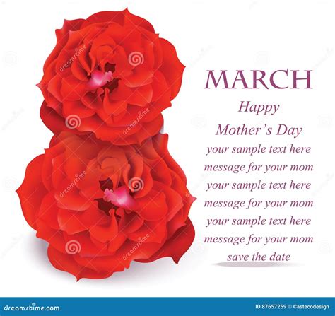 8 March Delicate Red Roses Blossom Card. Beautiful Postcard for