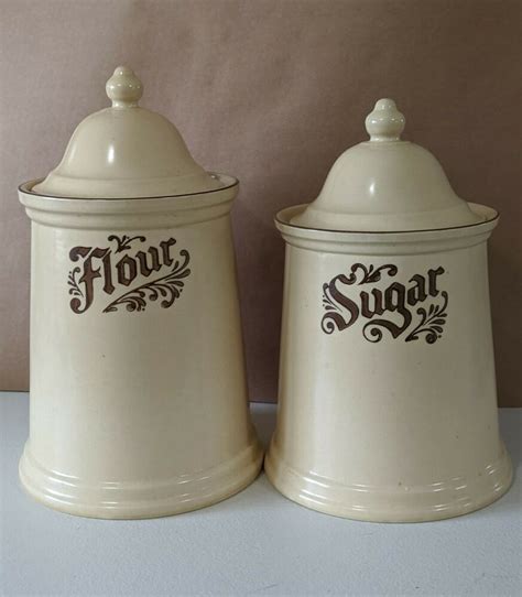 Vintage Pfaltzgraff Village Sugar And Flour Canisters With Lids