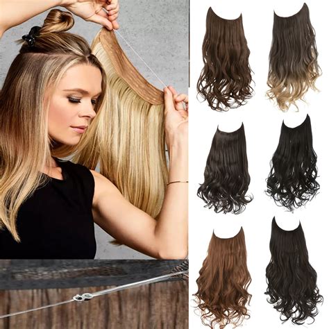 No Clip Straight Halo Hair Extensions Ombre Synthetic Natural Etsy