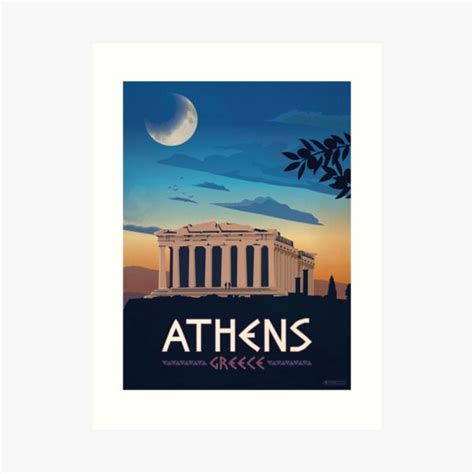 Vintage Athens Greece Travel Poster Art Print By Zjcustoms Redbubble