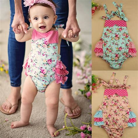 Baby Girl Bubble Romper Summer Style Floral Printe Infant Girl Sunny