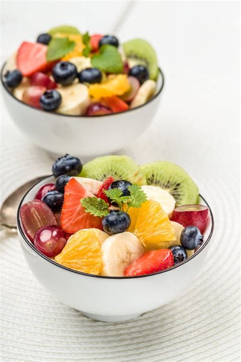 Fresh Fruit Salad With Kiwi Apples Bananas Grapes Stock Image