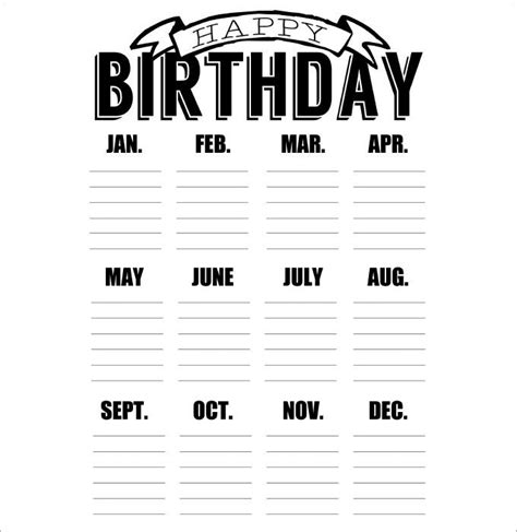 Office Birthday Calendar Template 2021