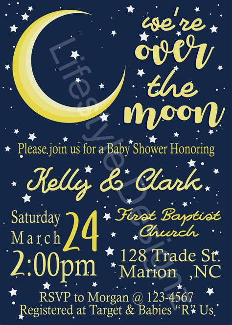 Over The Moon Baby Shower Invitation Moon And Stars Baby Etsy