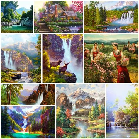 Spring Waterfall Landscape Paint Number Paintings Personalized Craft
