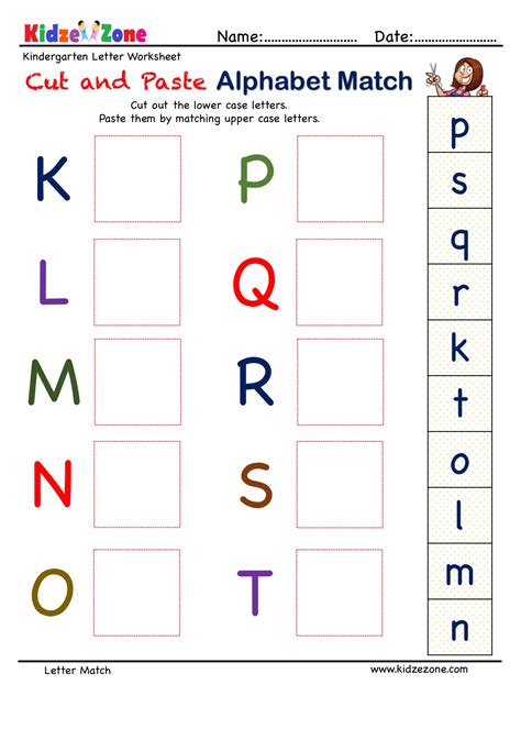 Preschool Letter Matching Cut And Paste Activity Worksheet K To T