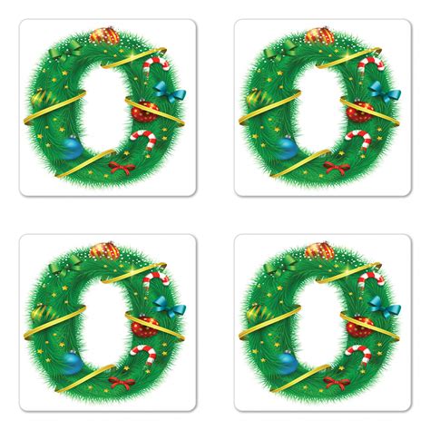 Christmas Alphabet Coaster Set Of 4 Letter O Ornamented With Ribbons