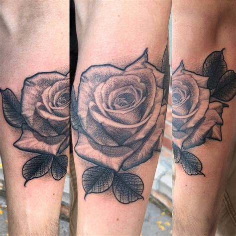 Realistic Black And Grey Rose Tattoo