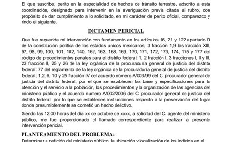 Ejemplo De Dictamen Pericial En Hechos De Transito Ejemplo Sencillo