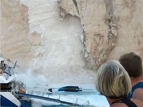 Zante Landslide Greece Tourists Run As Rocks Fall On Beach Video