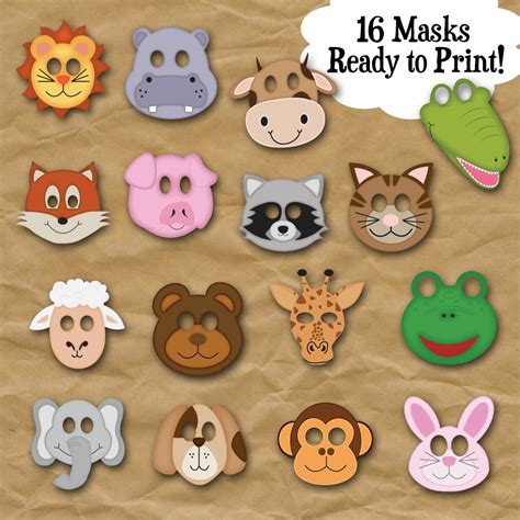 Animal Face Masks Photo Booth Props Printable Masks 16