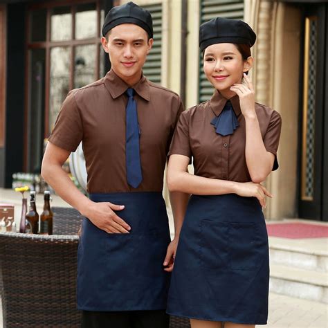 Waiters Work Clothes Summer Hotel Catering Fast Food Coffee Shop Blue