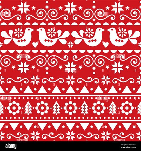 Scandinavian Christmas Cute Seamless Vector Pattern Folk Art Style
