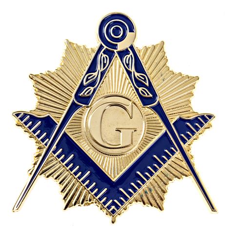 Shining Square And Compass Masonic Auto Emblem Gold And Blue