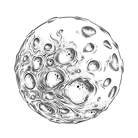Hand Drawn Sketch Of Moon Planet In Black Isolated On White Background